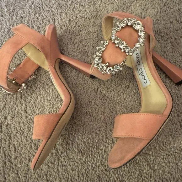 Jimmy Choo Suede Heels with Rhinestone Buckle - Picture 11 of 11